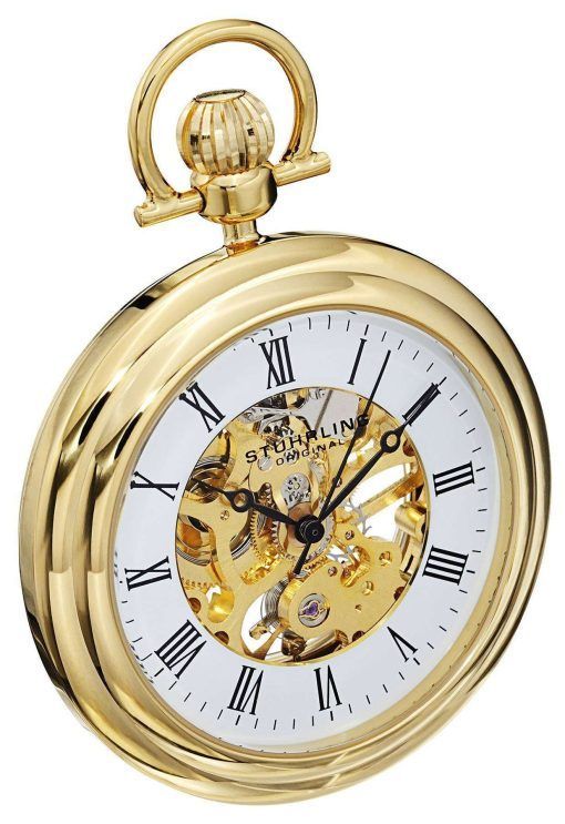 Stuhrling Original Vintage Mechanical Skeleton 23K Gold Plated 6053.33333 Men's Pocket Watch