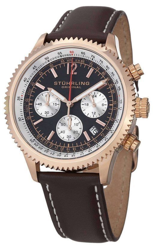 Stuhrling Original Monaco Quartz Chronograph Rose Gold Plated 669.04 Mens Watch