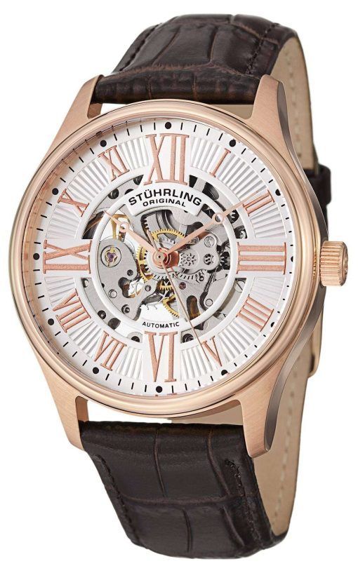 Stuhrling Original Atrium Automatic Skeleton Rose Tone 747.04 Mens Watch