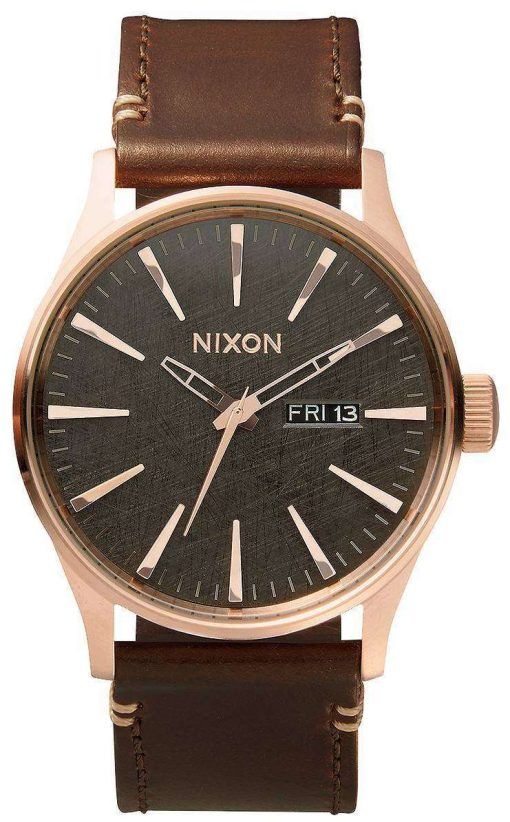 Nixon Quartz Sentry Leather Rose Gold A105-2001-00 Mens Watch