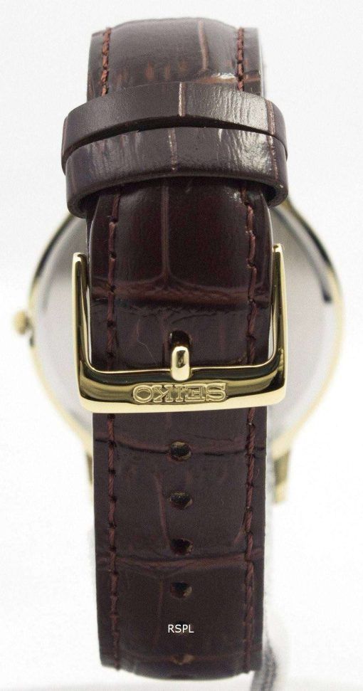 Seiko Solar Gold Tone Leather Strap SUP870P1 SUP870P Mens Watch