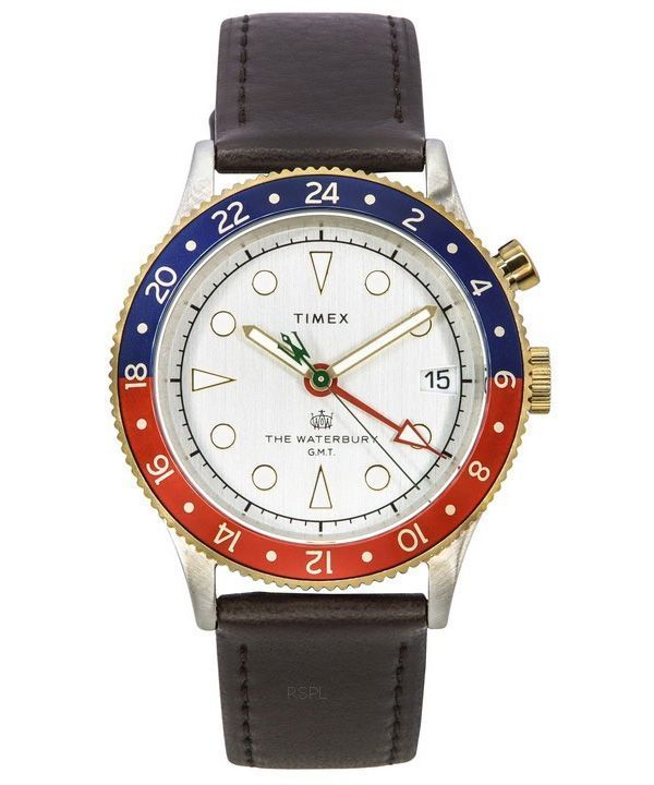 タイメックス ウォーターベリー トラディショナル GMT レザーストラップ ホワイト ダイヤル クォーツ TW2U99100 100M メンズ腕時計