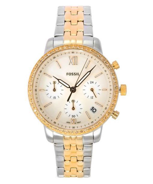 Fossil Neutra クロノグラフ ツートーン ステンレススチール ホワイト マザーオブ パール ダイヤル クォーツ ES5279 レディース腕時計