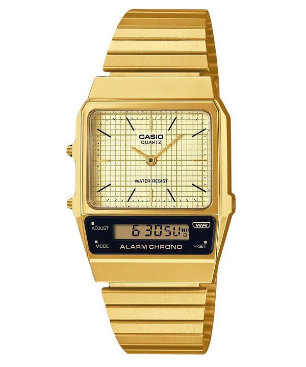 カシオ ヴィンテージ アナログ デジタル ゴールド イオン メッキ ステンレススチール ベージュ ダイヤル クォーツ AQ-800EG-9A  ユニセックス腕時計 Japan