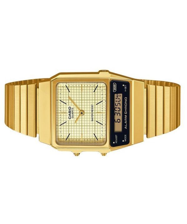 カシオ ヴィンテージ アナログ デジタル ゴールド イオン メッキ ステンレススチール ベージュ ダイヤル クォーツ AQ-800EG-9A  ユニセックス腕時計 Japan