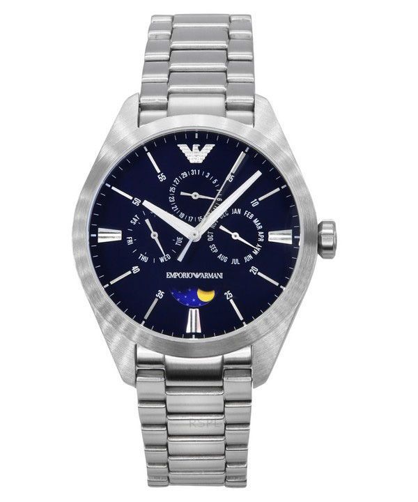 エンポリオ アルマーニ ムーンフェイズ ステンレススチール 多機能 ブルー ダイヤル クォーツ AR11553 メンズ腕時計