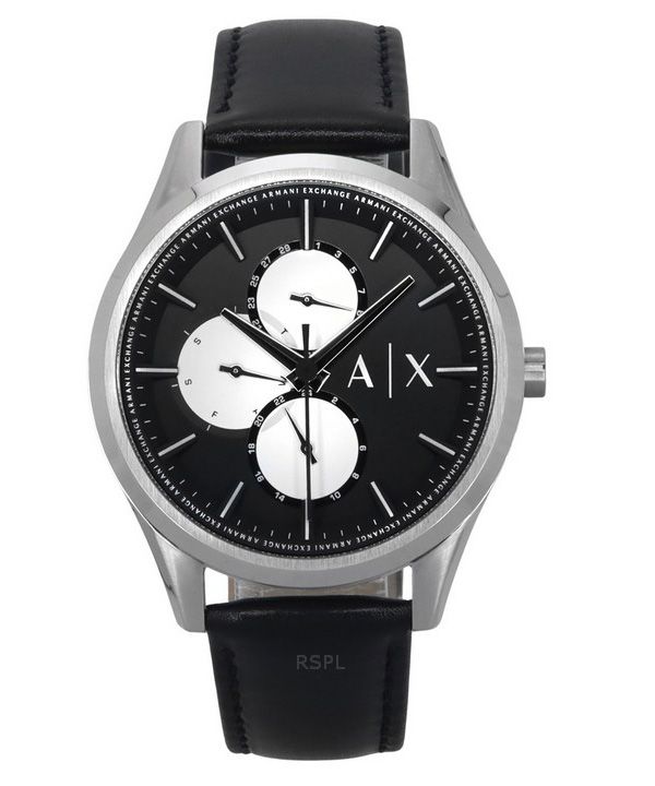 アルマーニ エクスチェンジ 多機能 レザーストラップ ブラック ダイヤル クォーツ AX1872 メンズ腕時計