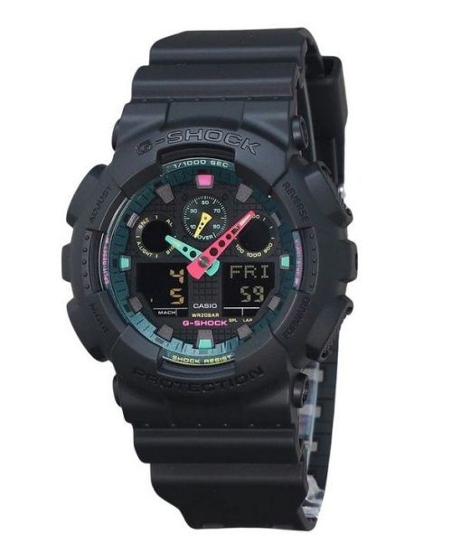 カシオ G-Shock アナログ デジタル マルチ蛍光アクセント シリーズ 樹脂ストラップ ブラック ダイヤル クォーツ GA-100MF-1A 200M メンズ腕時計