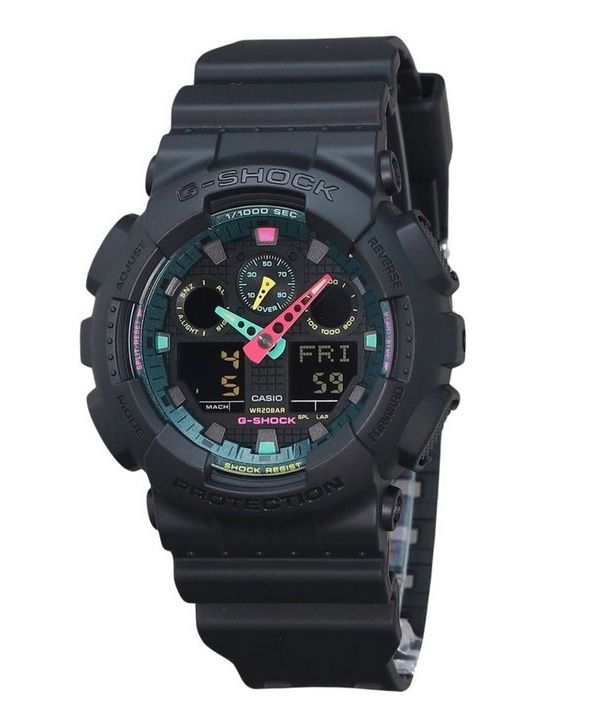 カシオ G-Shock アナログ デジタル マルチ蛍光アクセント シリーズ 樹脂ストラップ ブラック ダイヤル クォーツ GA-100MF-1A  200M メンズ腕時計 Japan