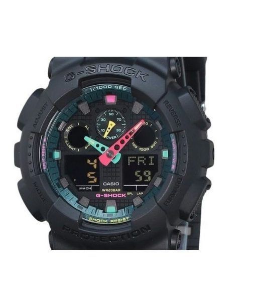 カシオ G-Shock アナログ デジタル マルチ蛍光アクセント シリーズ 樹脂ストラップ ブラック ダイヤル クォーツ GA-100MF-1A 200M メンズ腕時計