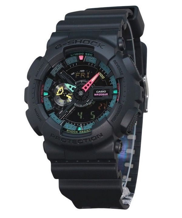 カシオ G-Shock アナログ デジタル マルチ蛍光アクセント シリーズ 樹脂ストラップ ブラック ダイヤル クォーツ GA-110MF-1A  200M メンズ腕時計 Japan