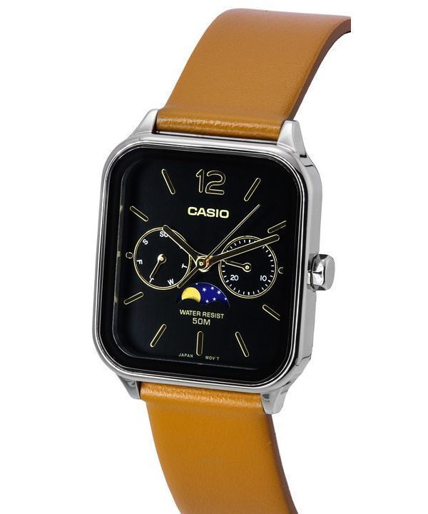 カシオ スタンダード アナログ ムーンフェイズ レザーストラップ ブラック ダイヤル クォーツ MTP-M305L-1A メンズ腕時計