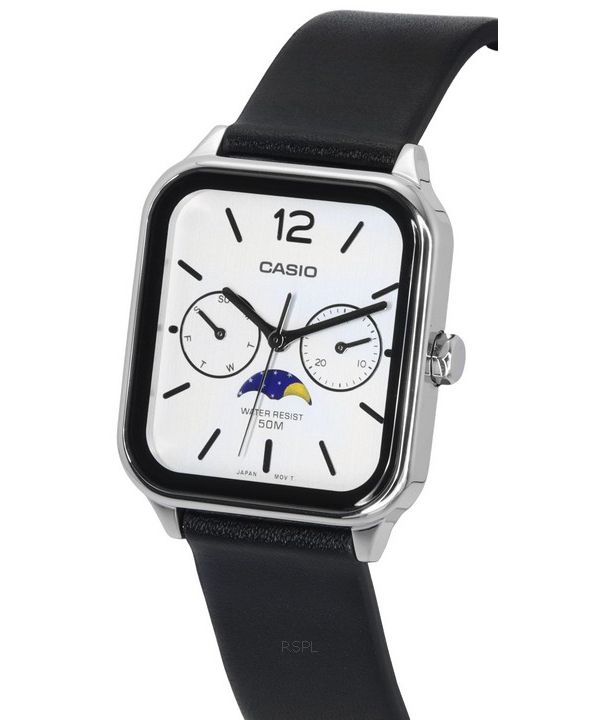 カシオ スタンダード アナログ ムーンフェイズ レザーストラップ ホワイト ダイヤル クォーツ MTP-M305L-7A メンズ腕時計