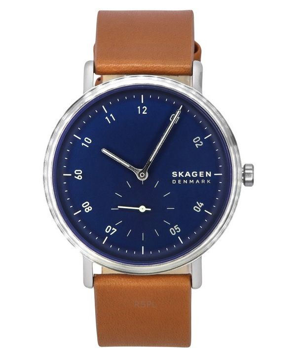 スカーゲン クッペル ブラウンレザーストラップ ブルーダイヤル クォーツ SKW6888 メンズ腕時計