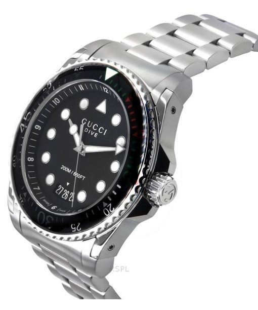グッチ ダイブ XL ステンレススチール ブラック ダイヤル クォーツ ダイバーズ YA136208A 200M メンズ腕時計