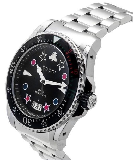 グッチ ダイブ ステンレススチール ブラック ダイヤル クォーツ ダイバーズ YA136221 200M メンズ腕時計