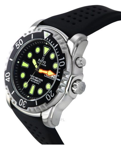 Ratio FreeDiver バージョン 02 ヘリウム安全 1000M サファイア 自動巻き ブラック ダイヤル 1068HA90-34VA-BLK-V02 メンズ腕時計