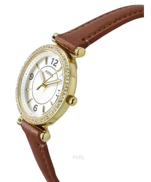 Fossil Carlie ブラウンレザーストラップ クリスタルアクセント シルバーダイヤル クォーツ ES5297 レディース腕時計