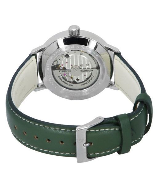 ツェッペリン LZ129 ヒンデンブルク グリーン レザーストラップ オープンハート ホワイト ダイヤル 自動巻き 80661N メンズ腕時計
