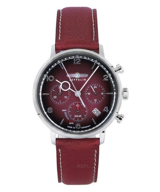 ツェッペリン LZ129 ヒンデンブルク クロノグラフ ヴィーガンレザーストラップ レッドダイヤル ソーラー 80862N メンズ腕時計