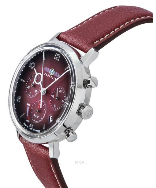 ツェッペリン LZ129 ヒンデンブルク クロノグラフ ヴィーガンレザーストラップ レッドダイヤル ソーラー 80862N メンズ腕時計