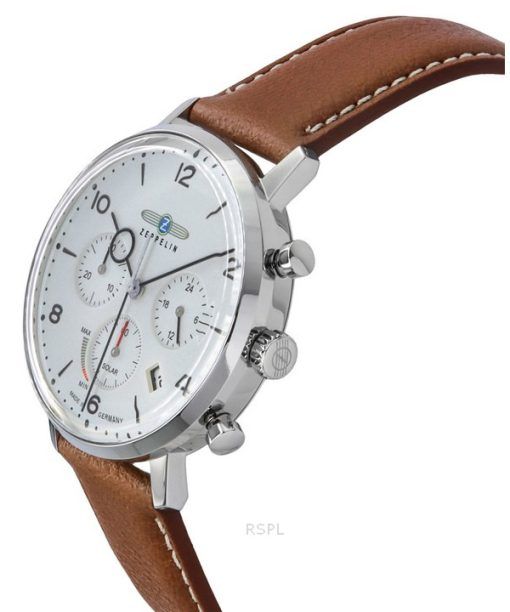 ツェッペリン LZ129 ヒンデンブルク クロノグラフ ブラウンレザーストラップ ベージュ文字盤 ソーラー 80865N メンズ腕時計