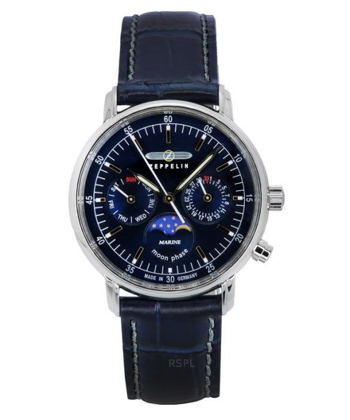 ツェッペリン LZ14 マリン ムーンフェイズ レザーストラップ ブルー ダイヤル クォーツ 86353 レディース腕時計