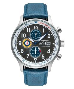 AVI-8 ホーカー ハリケーン クラシック クロノグラフ ペナント ブルー レザー ストラップ グレー ダイヤル AV-4011-0F メンズ 腕時計