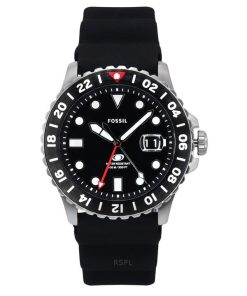 Fossil ブルー GMT シリコンストラップ ブラックダイヤル クォーツ FS6036 100M メンズ腕時計
