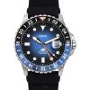 Fossil ブルー GMT シリコンストラップ ブラック&amp,ブルー サンレイダイヤル クォーツ FS6049 100M メンズ腕時計