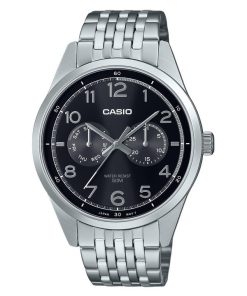 カシオ スタンダード アナログ ステンレススチール ブラック ダイヤル クォーツ MTP-E340D-1AV メンズ腕時計