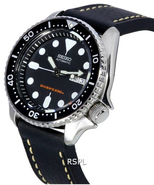 セイコー自動ダイバーズブラックレザーSKX007K1-LS2200Mメンズウォッチ