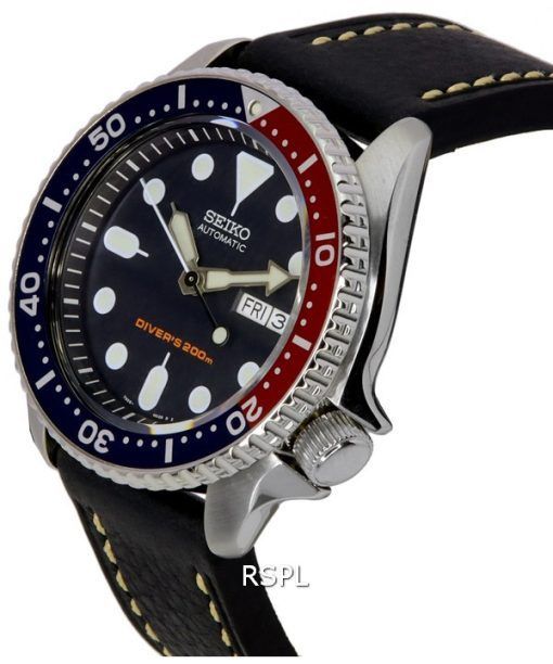 セイコー自動ダイバーズブラックレザーSKX009K1-LS2200Mメンズウォッチ