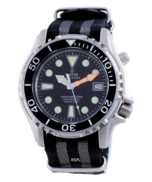 レシオフリーダイバーヘリウムセーフナイロン自動ダイバー1066KE20-33VA-BLK-var-NATO11000Mメンズウォッチ