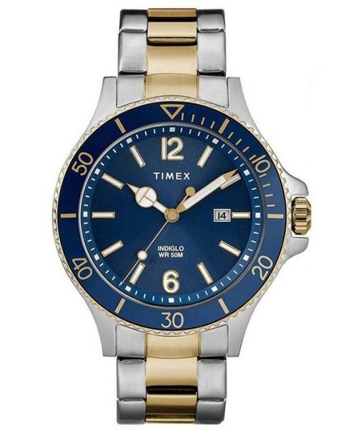 再生品 Timex Harborside ブルー ダイヤル ツートン ステンレススチール クォーツ TWG019600 メンズ腕時計