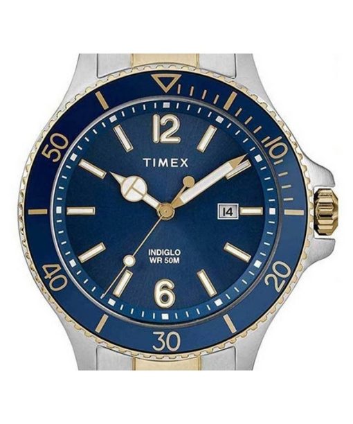 再生品 Timex Harborside ブルー ダイヤル ツートン ステンレススチール クォーツ TWG019600 メンズ腕時計