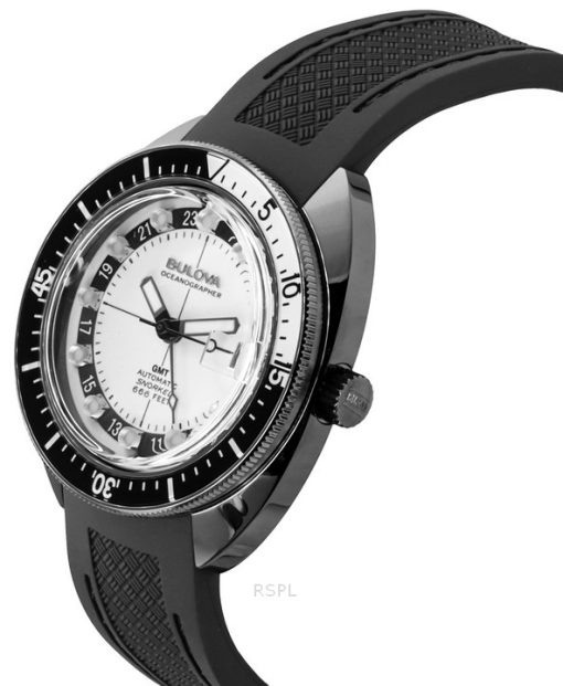 ブローバ オーシャノグラファー GMT PU ストラップ フルルミネセンス ホワイト ダイヤル 自動巻き デビル ダイバーズ 98B407 200M メンズ 腕時計