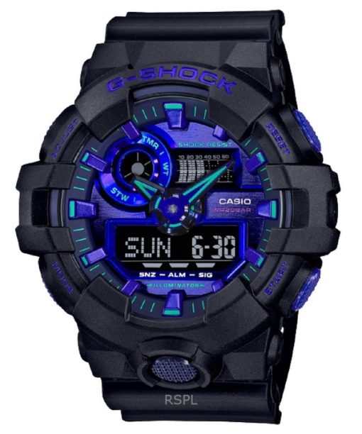 再生カシオ G-Shock アナログ デジタル 樹脂ストラップ ブルー ダイヤル クォーツ GA-700VB-1A 200M メンズ腕時計